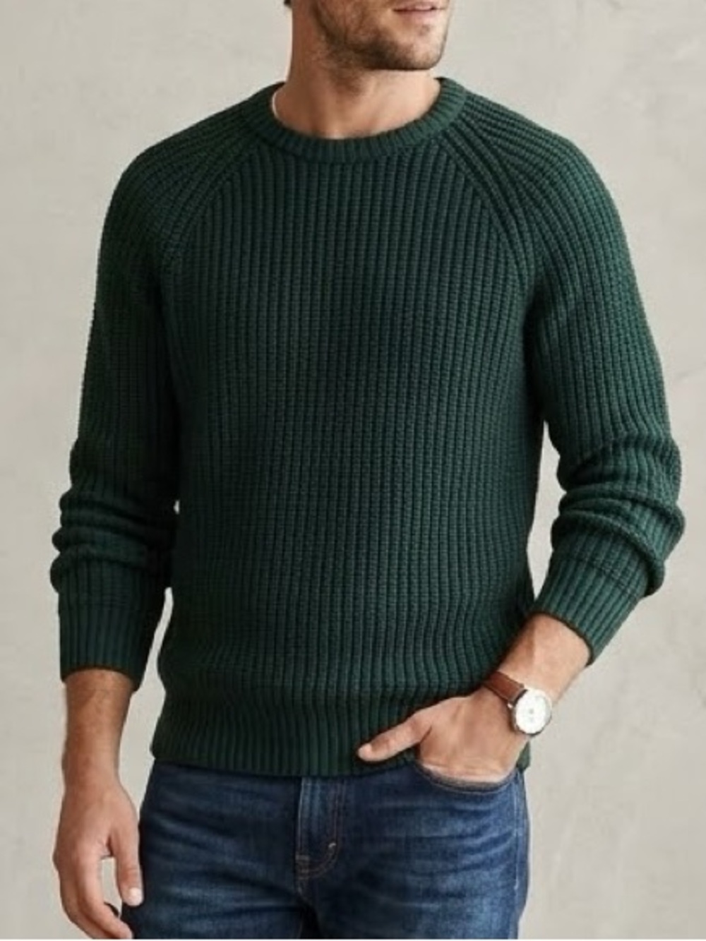 J. Crew Heritage Cotton Shaker- Stitch Crewneck Sweater Dark Green Size Large